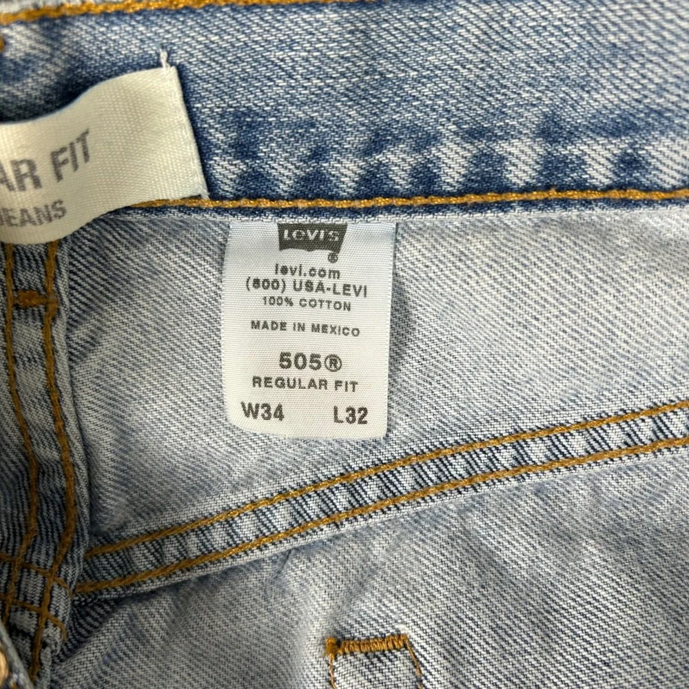 Levi's 505 Regular Fit Jeans Mens W34 L32 Light Wash Denim Straight Leg